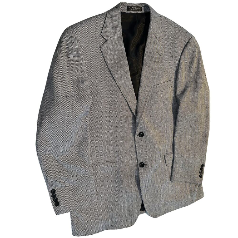 Andrew Fezza Men's Sport Coat Blazer Two Button Gray Herringbone Silk Sz tag ??